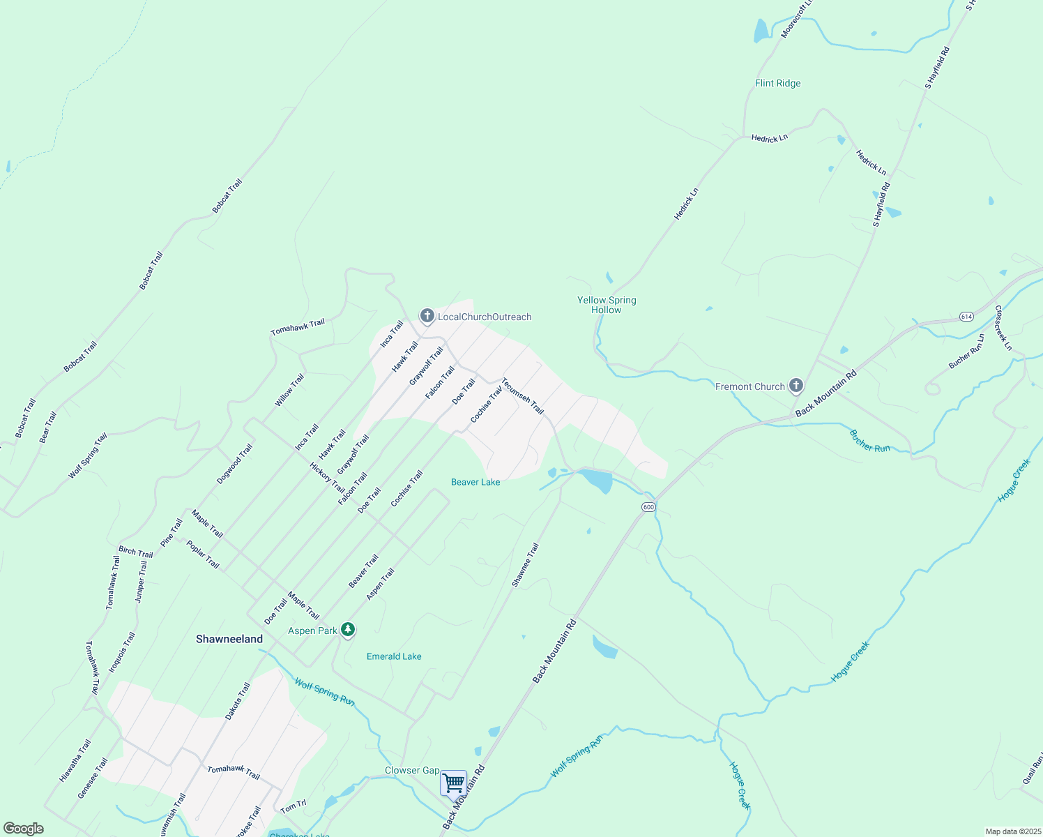 map of restaurants, bars, coffee shops, grocery stores, and more near 105 Buckskin Trail in Winchester