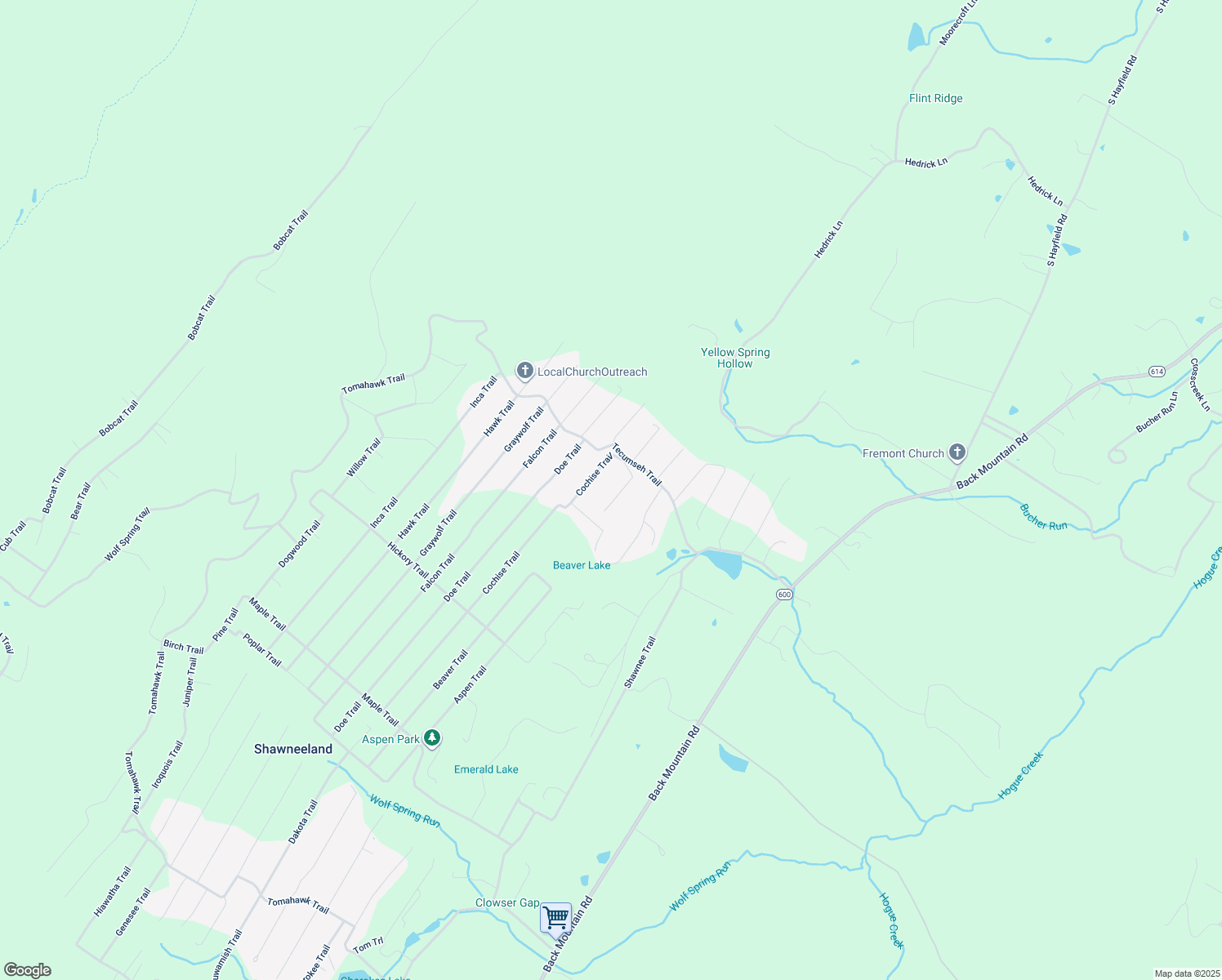 map of restaurants, bars, coffee shops, grocery stores, and more near 108 Buckskin Trail in Winchester