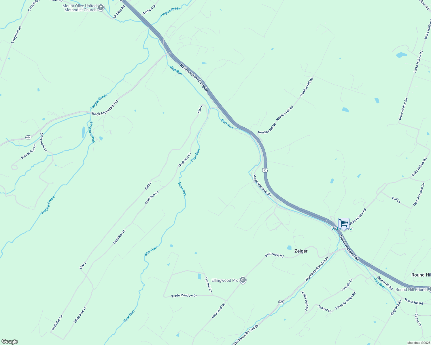 map of restaurants, bars, coffee shops, grocery stores, and more near 4027 Northwestern Turnpike in Winchester
