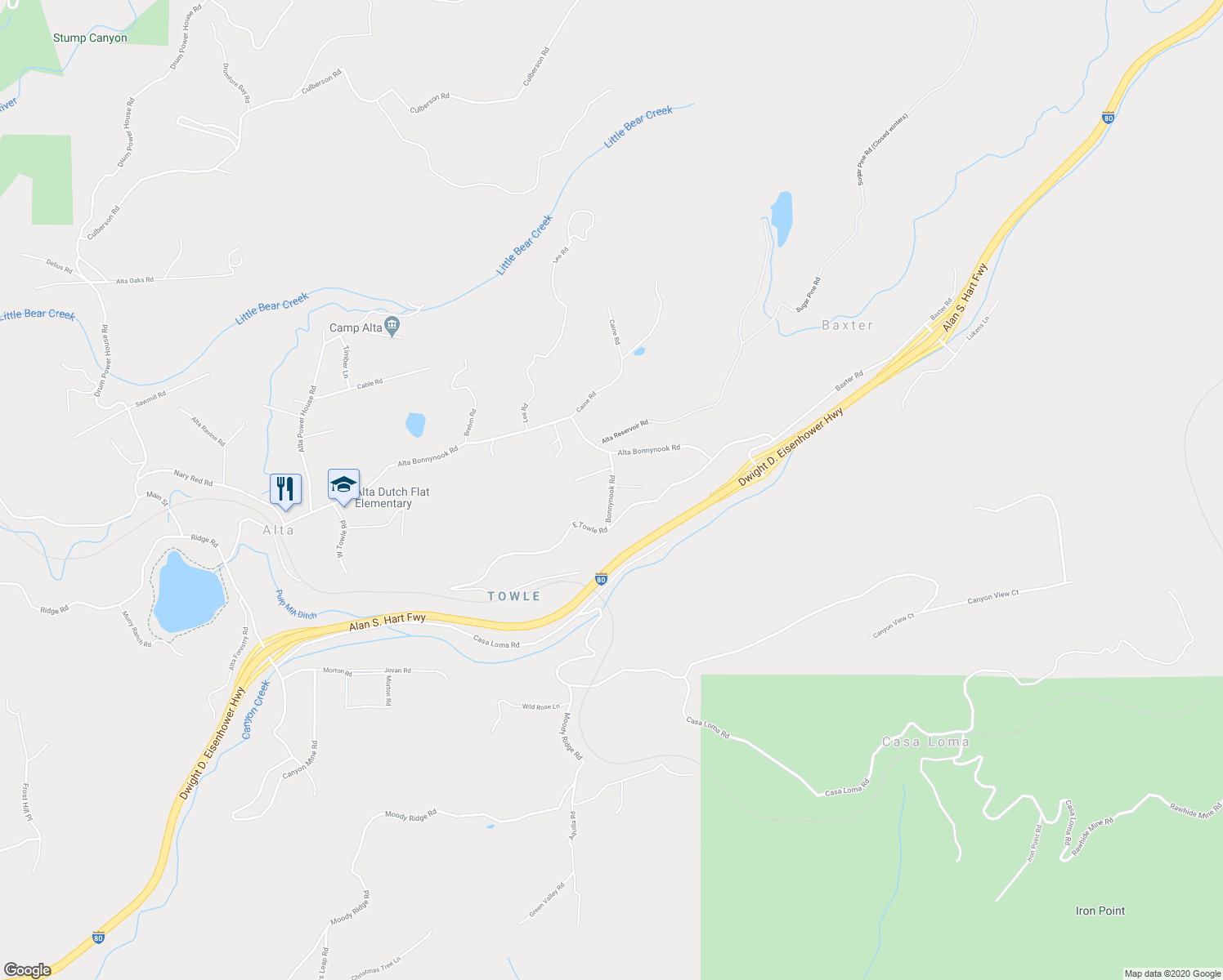 map of restaurants, bars, coffee shops, grocery stores, and more near 130 Bonnynook Road in Alta