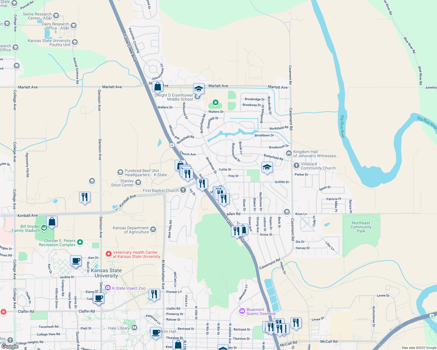 map of restaurants, bars, coffee shops, grocery stores, and more near 2336 Brockman St in Manhattan