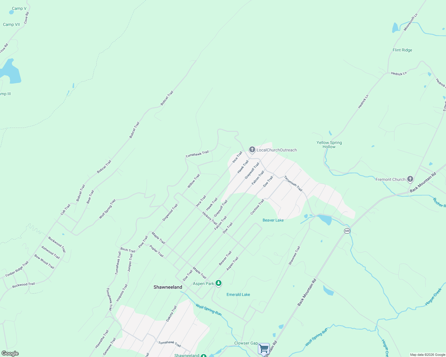 map of restaurants, bars, coffee shops, grocery stores, and more near 134 Hawk Trail in Winchester