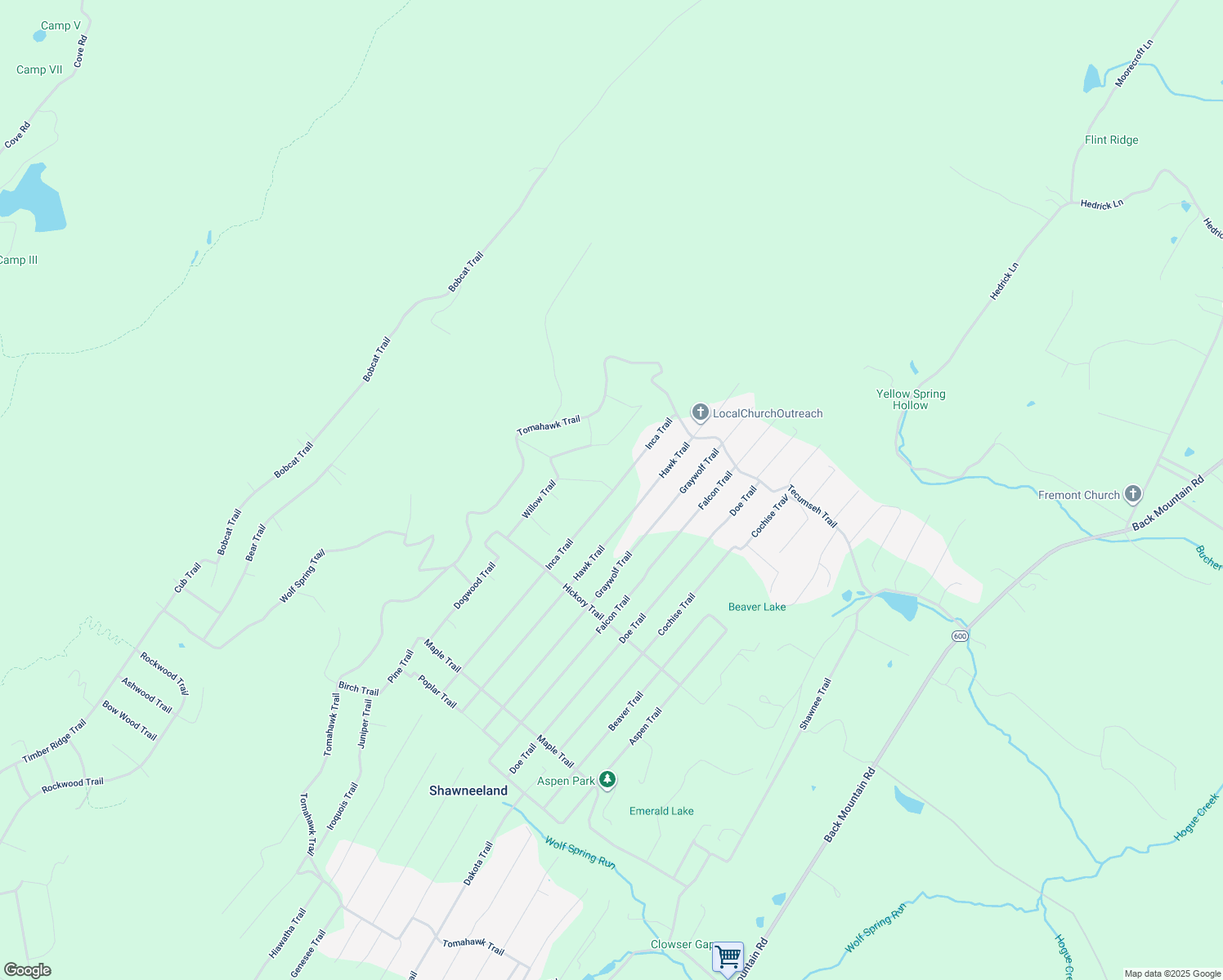map of restaurants, bars, coffee shops, grocery stores, and more near Inca Trail in Shawneeland