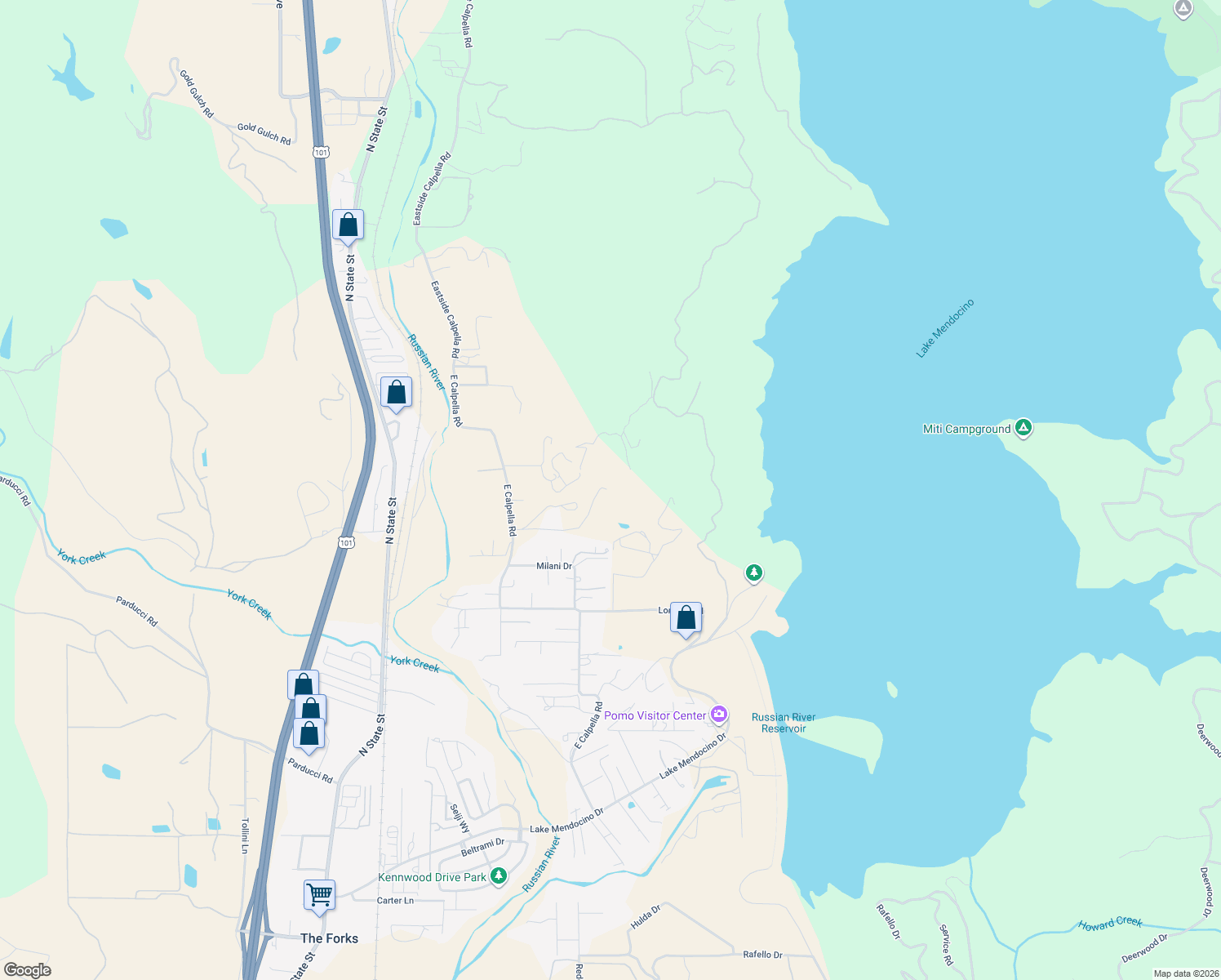 map of restaurants, bars, coffee shops, grocery stores, and more near 400 Deghi Ln in Ukiah