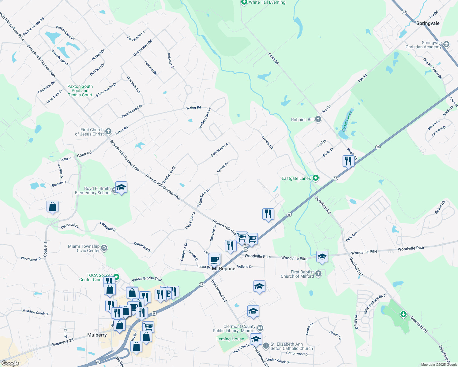 map of restaurants, bars, coffee shops, grocery stores, and more near 1185 East Glen Echo Lane in Loveland