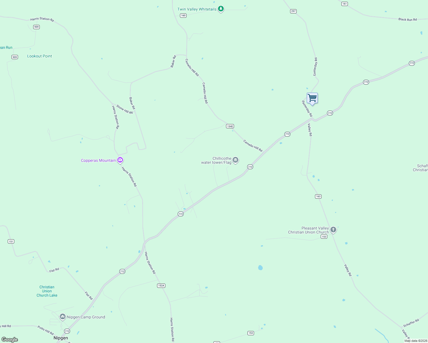 map of restaurants, bars, coffee shops, grocery stores, and more near 2015 Ohio 772 in Bainbridge