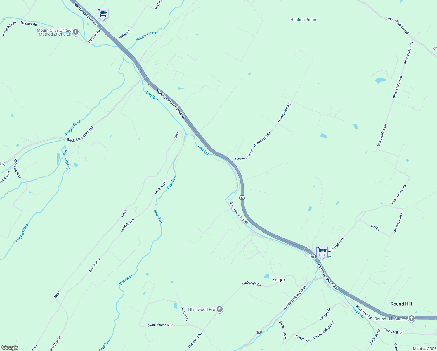 map of restaurants, bars, coffee shops, grocery stores, and more near 4027 Northwestern Turnpike in Winchester