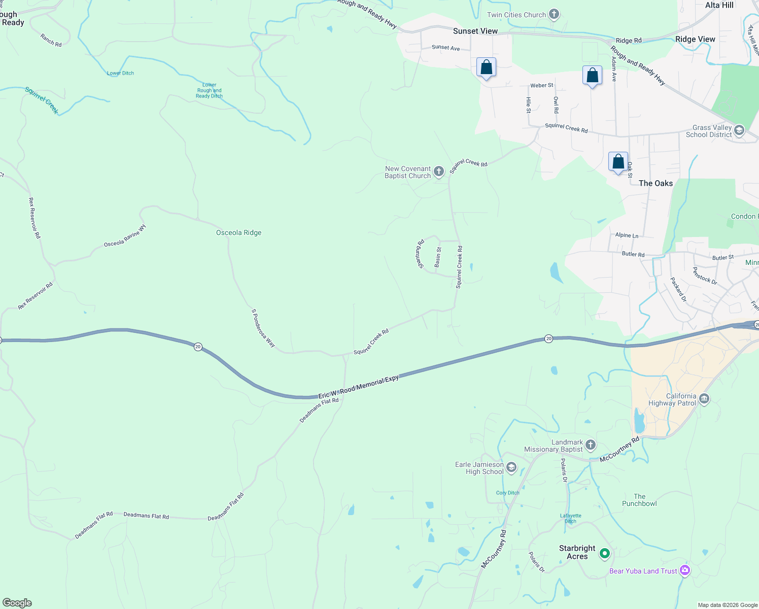 map of restaurants, bars, coffee shops, grocery stores, and more near 13500 Squirrel Creek Road in Grass Valley