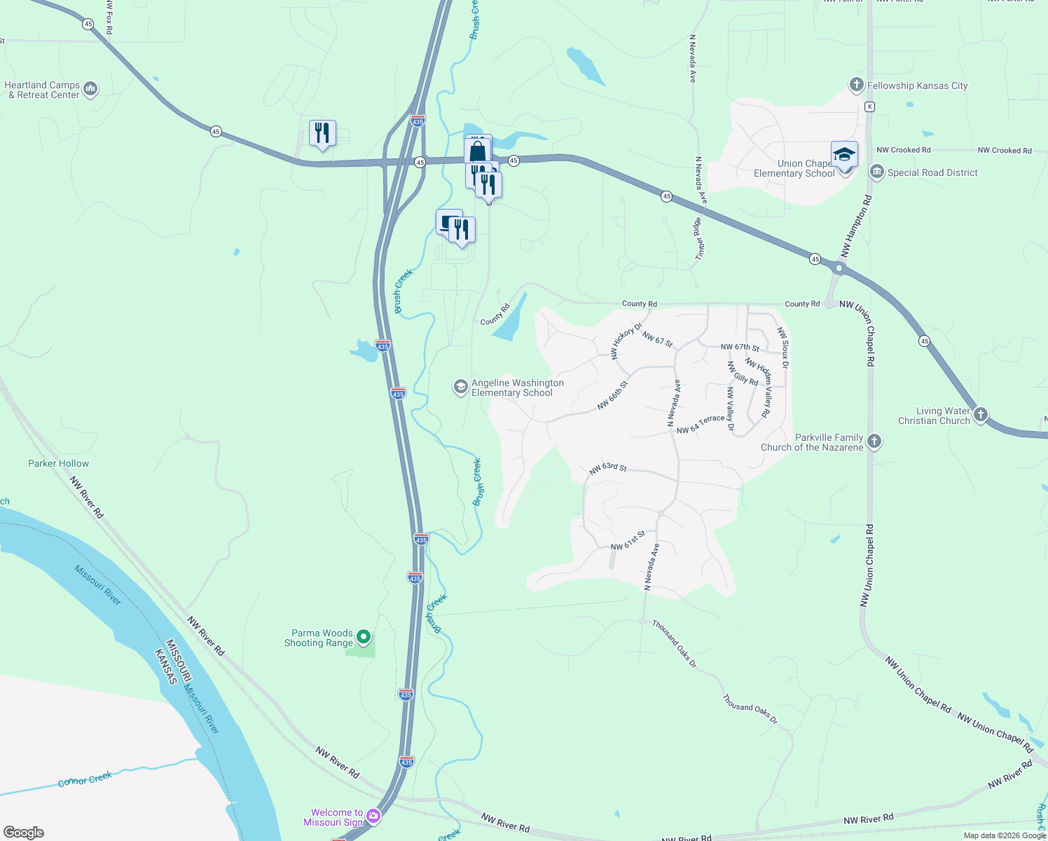 map of restaurants, bars, coffee shops, grocery stores, and more near 15001 Northwest 66th Street in Kansas City