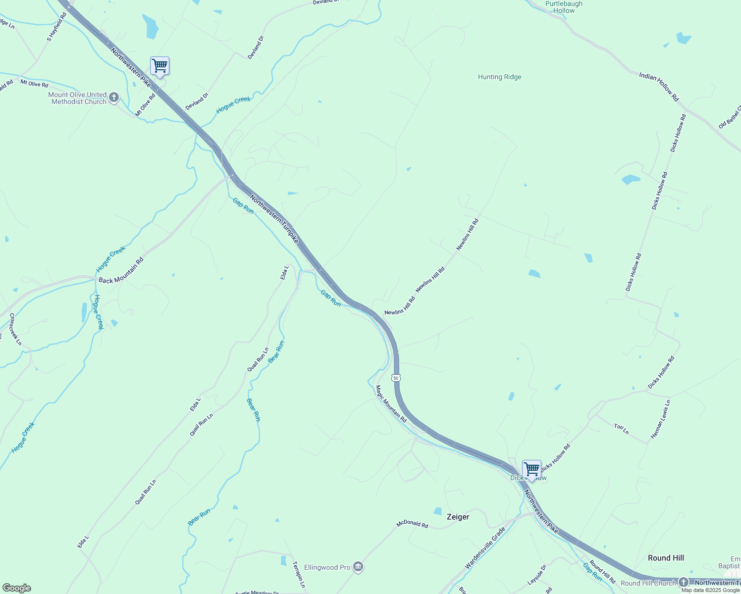 map of restaurants, bars, coffee shops, grocery stores, and more near 4040 Northwestern Turnpike in Winchester