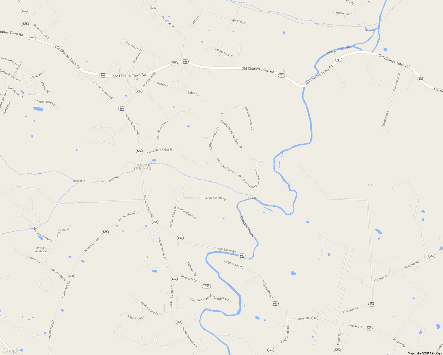 map of restaurants, bars, coffee shops, grocery stores, and more near 154 Devil's Backbone Overlook in Stephenson