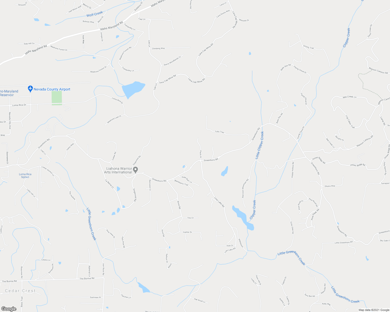 map of restaurants, bars, coffee shops, grocery stores, and more near 15102 Greenhorn Road in Grass Valley