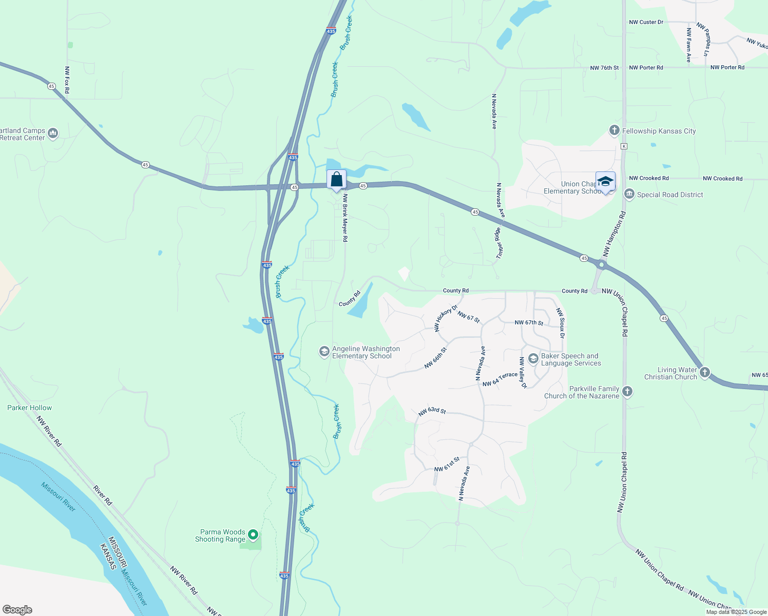 map of restaurants, bars, coffee shops, grocery stores, and more near 6779 Northwest Meyers Circle in Parkville