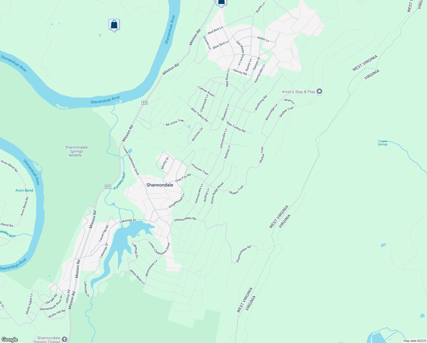 map of restaurants, bars, coffee shops, grocery stores, and more near 738 Johnnycake Lane in Harpers Ferry