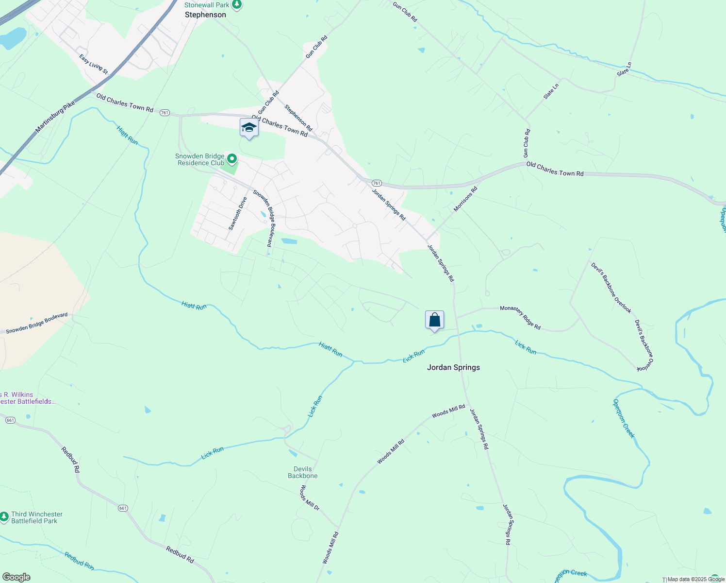map of restaurants, bars, coffee shops, grocery stores, and more near 101 Jewel Box Drive in Stephenson