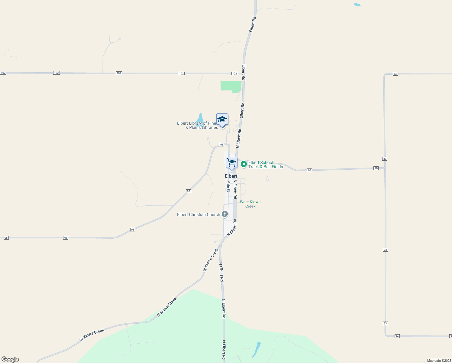 map of restaurants, bars, coffee shops, grocery stores, and more near 24155 Main Street in Elbert