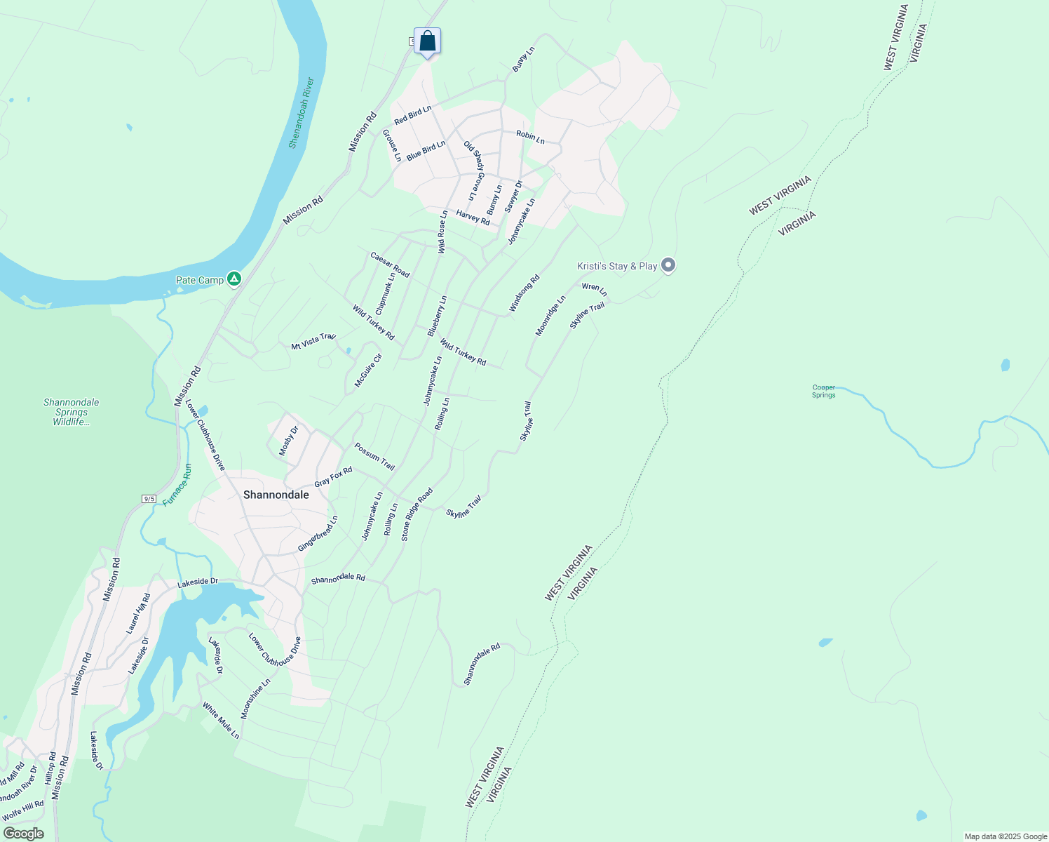 map of restaurants, bars, coffee shops, grocery stores, and more near 497 Skyline Trail in Harpers Ferry