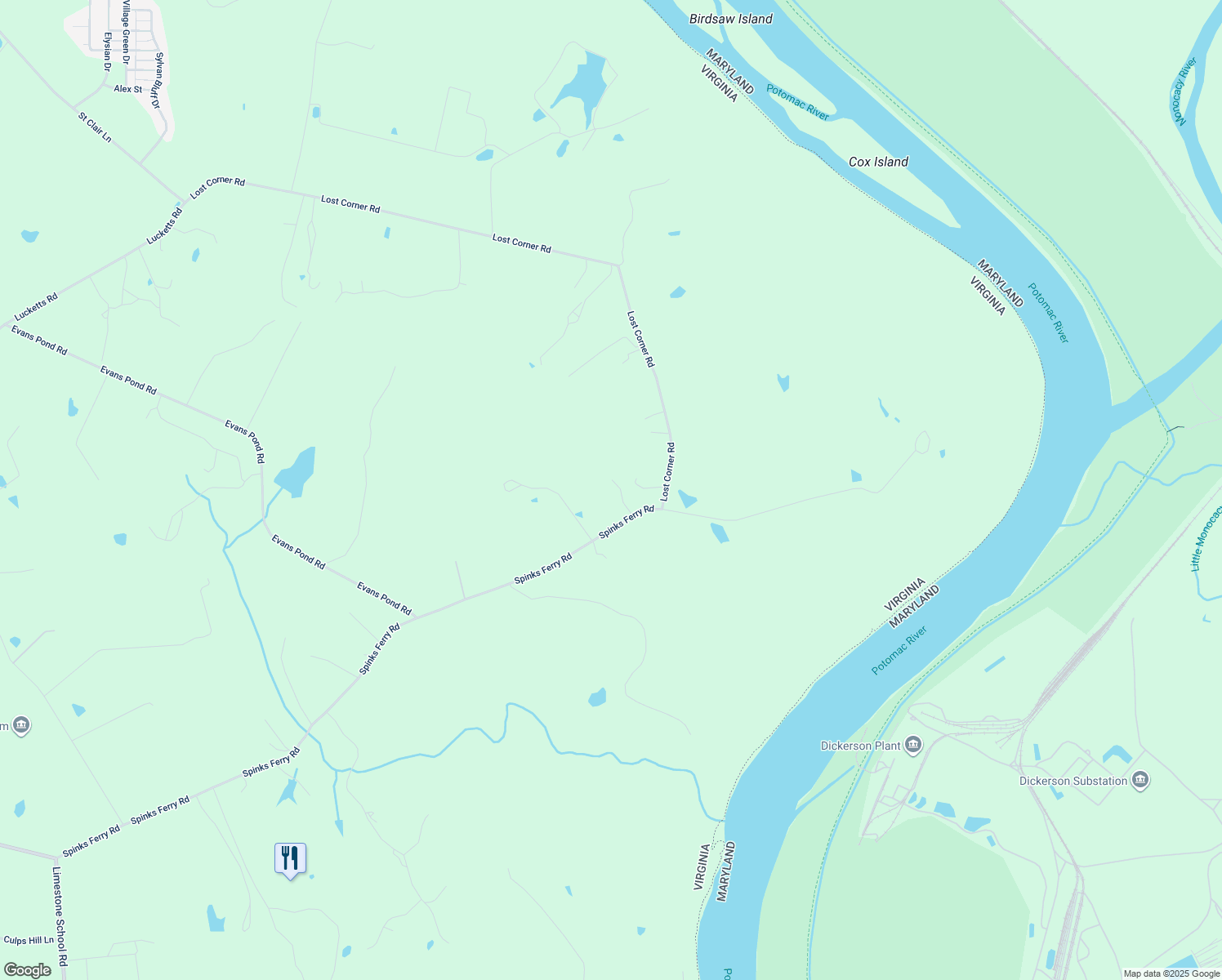 map of restaurants, bars, coffee shops, grocery stores, and more near 43910 Spinks Ferry Rd in Leesburg