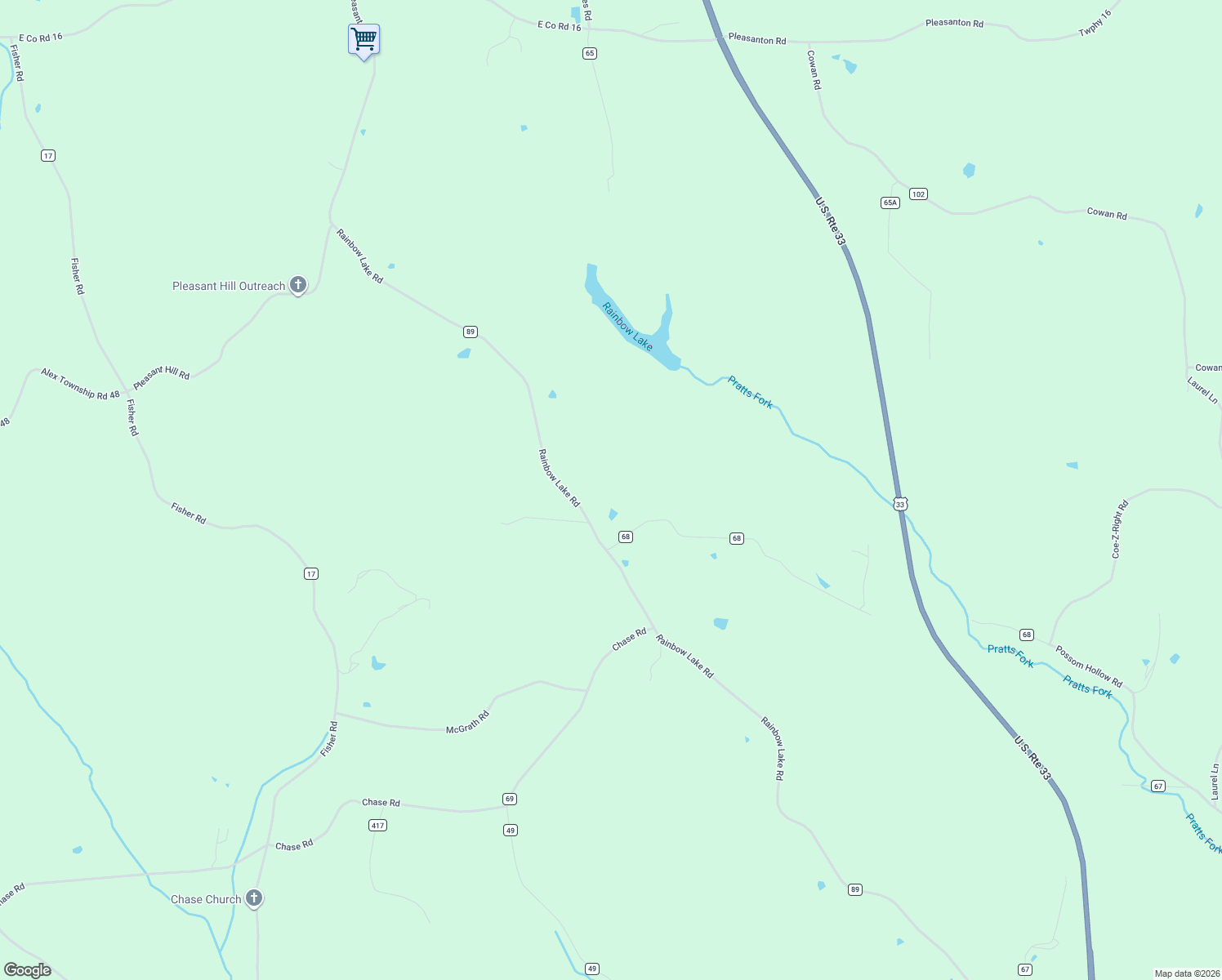 map of restaurants, bars, coffee shops, grocery stores, and more near 11692 Rainbow Lake Road in Athens