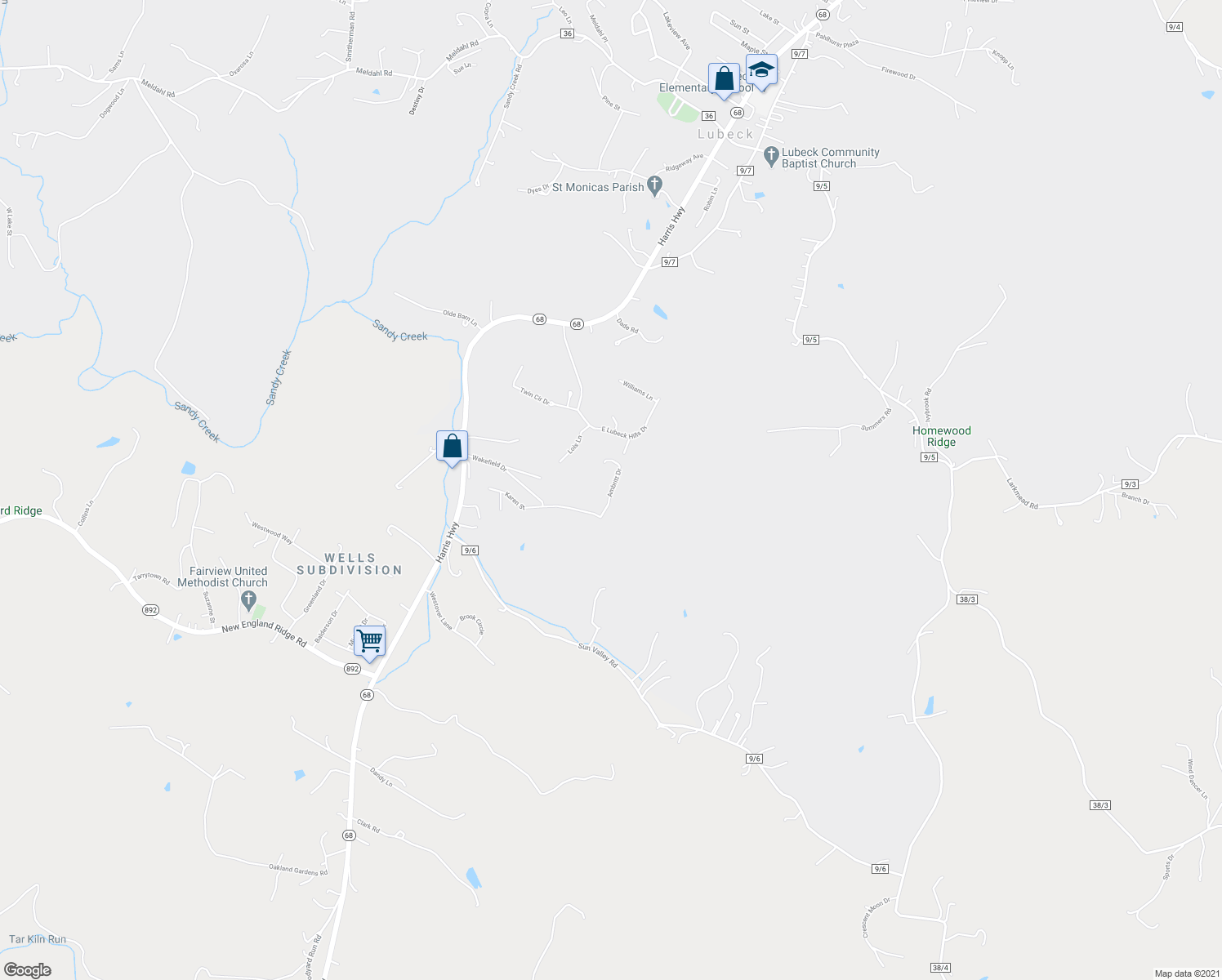 map of restaurants, bars, coffee shops, grocery stores, and more near Ambritt Drive in Washington