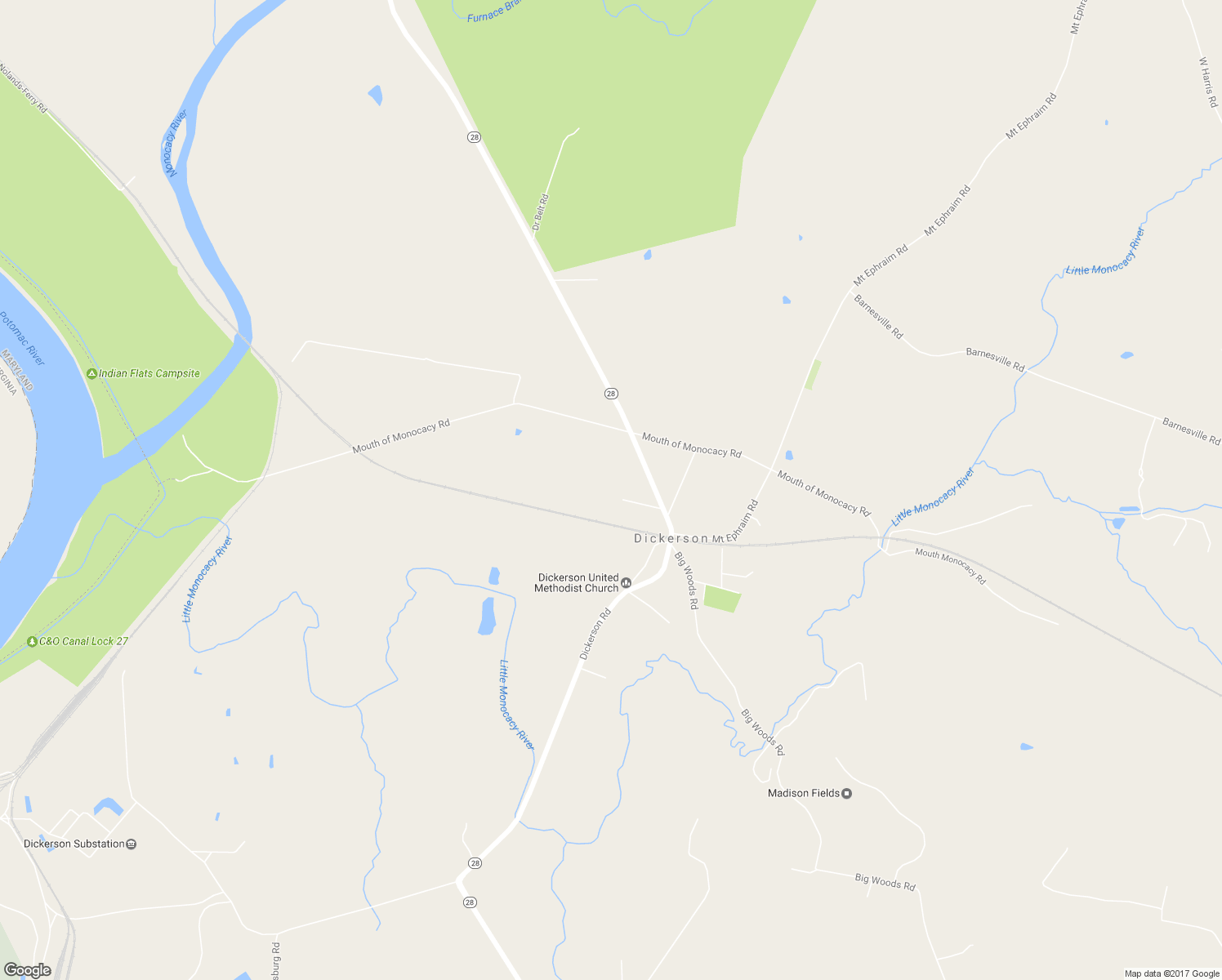 map of restaurants, bars, coffee shops, grocery stores, and more near 22300 Dickerson Road in Dickerson