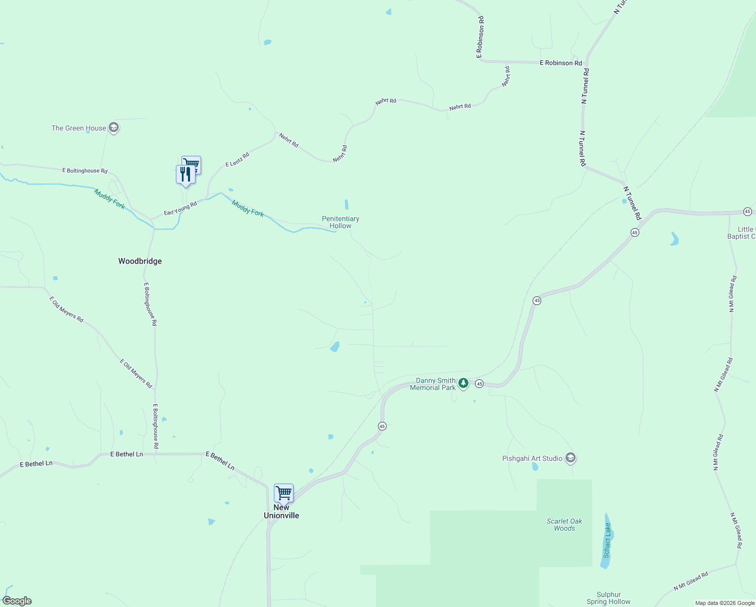 map of restaurants, bars, coffee shops, grocery stores, and more near 6565 East Everett Arnold Drive in Bloomington