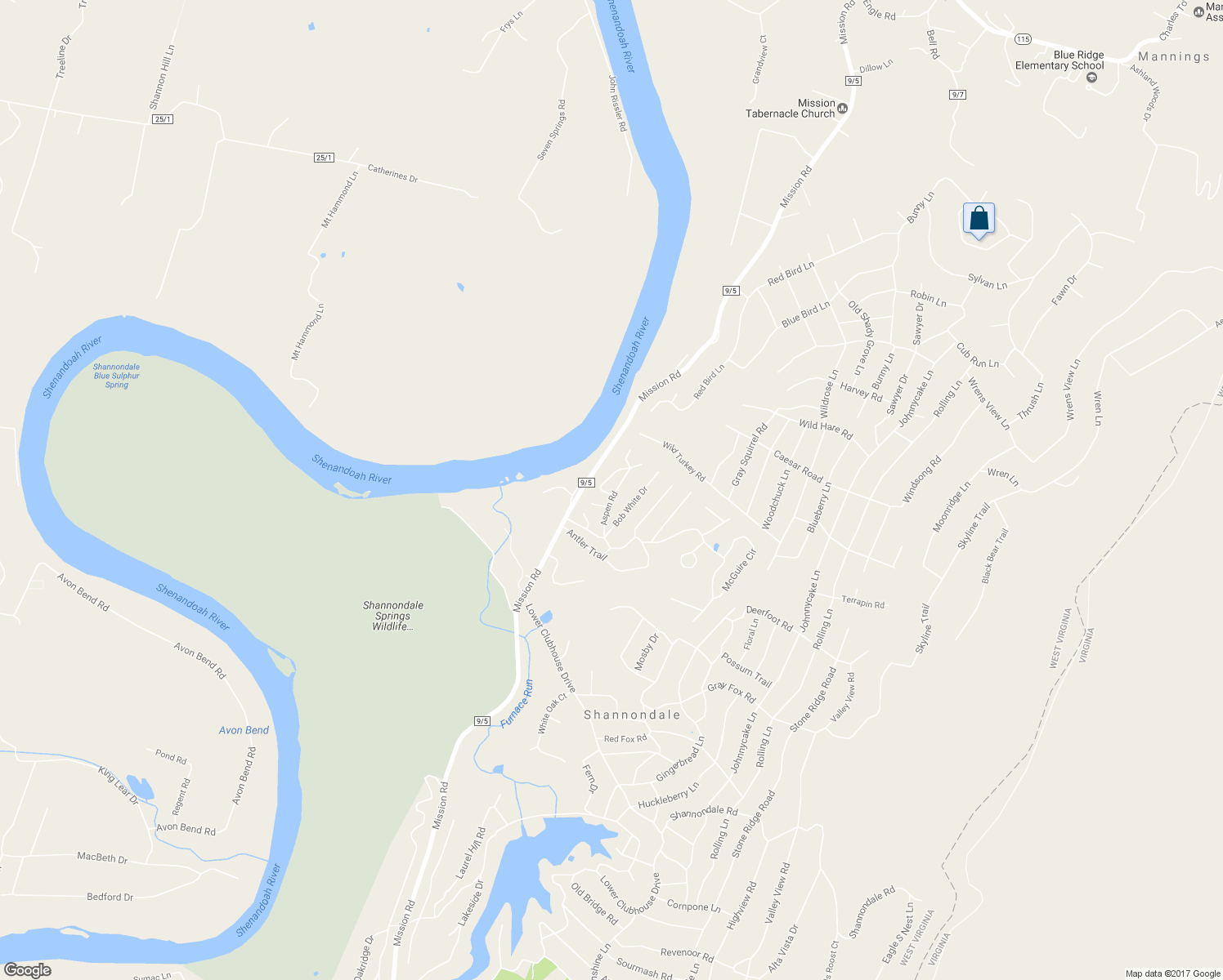 map of restaurants, bars, coffee shops, grocery stores, and more near 129 Aspen Road in Harpers Ferry