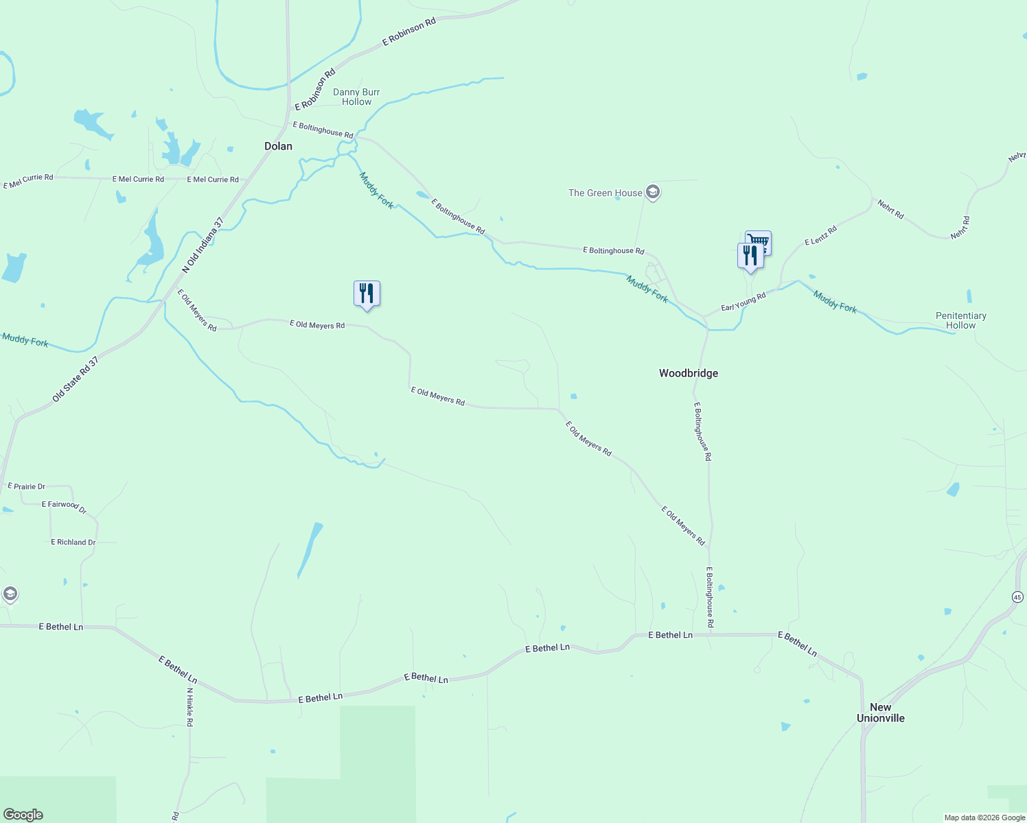 map of restaurants, bars, coffee shops, grocery stores, and more near 3680 East Old Myers Road in Bloomington