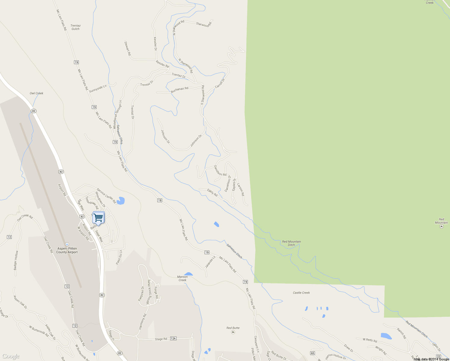 map of restaurants, bars, coffee shops, grocery stores, and more near 155 Danielson Dr in Aspen