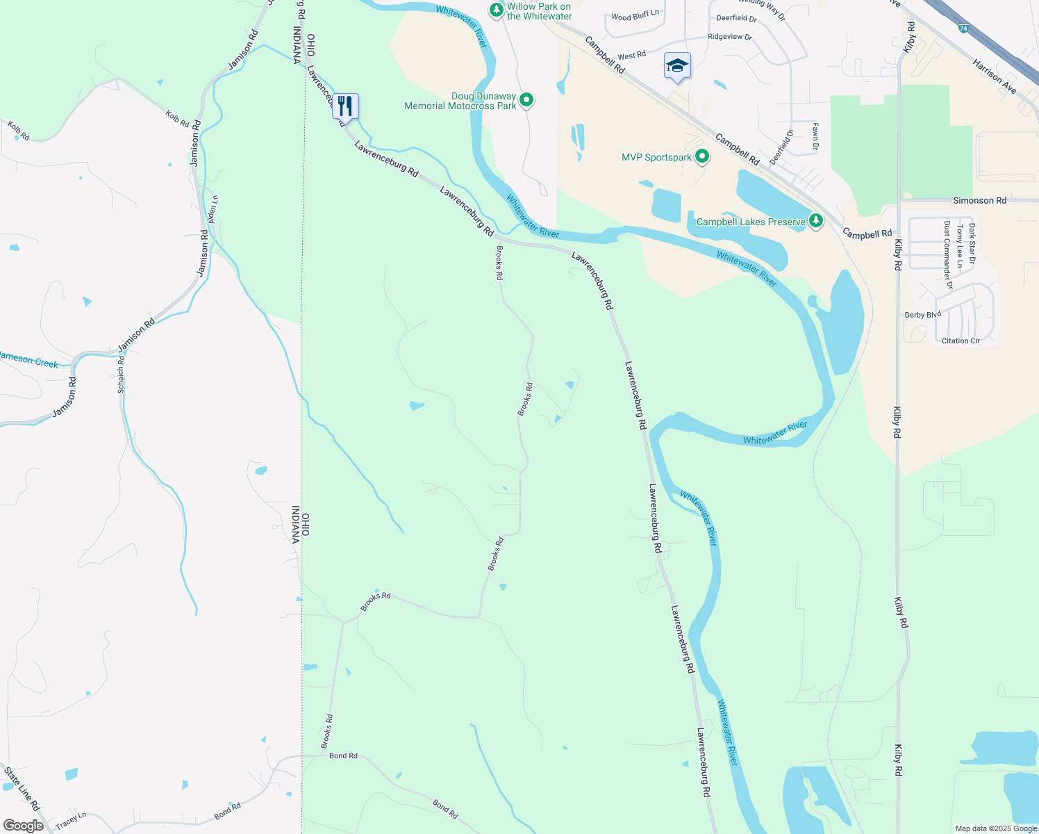 map of restaurants, bars, coffee shops, grocery stores, and more near 7687 Brooks Road in Harrison