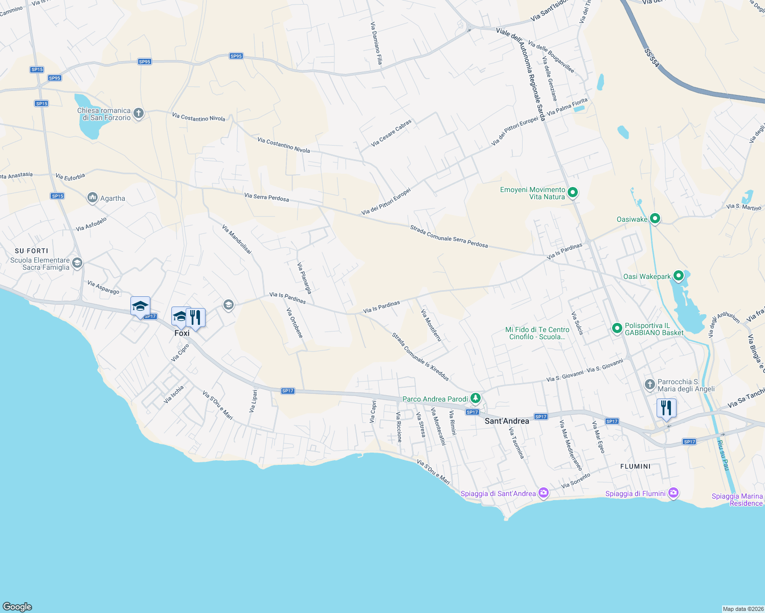 map of restaurants, bars, coffee shops, grocery stores, and more near 38a Via Is Pardinas in Quartu Sant'Elena