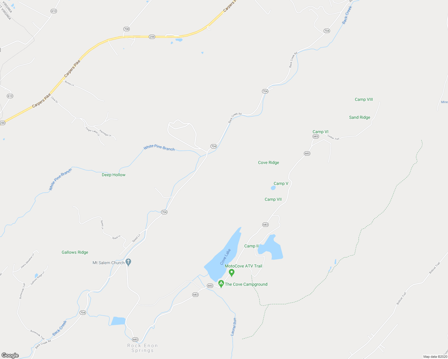 map of restaurants, bars, coffee shops, grocery stores, and more near 1901 Back Creek Road in Gore