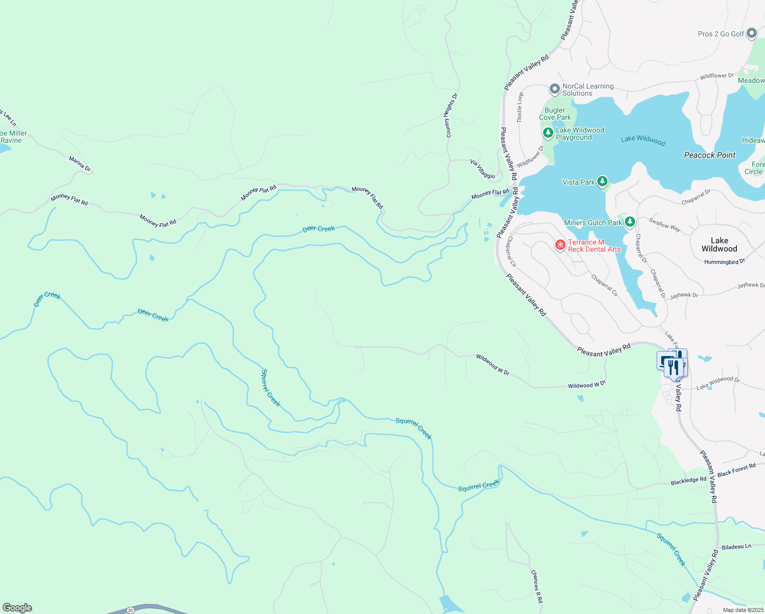 map of restaurants, bars, coffee shops, grocery stores, and more near 20344 Wildwood West Drive in Penn Valley