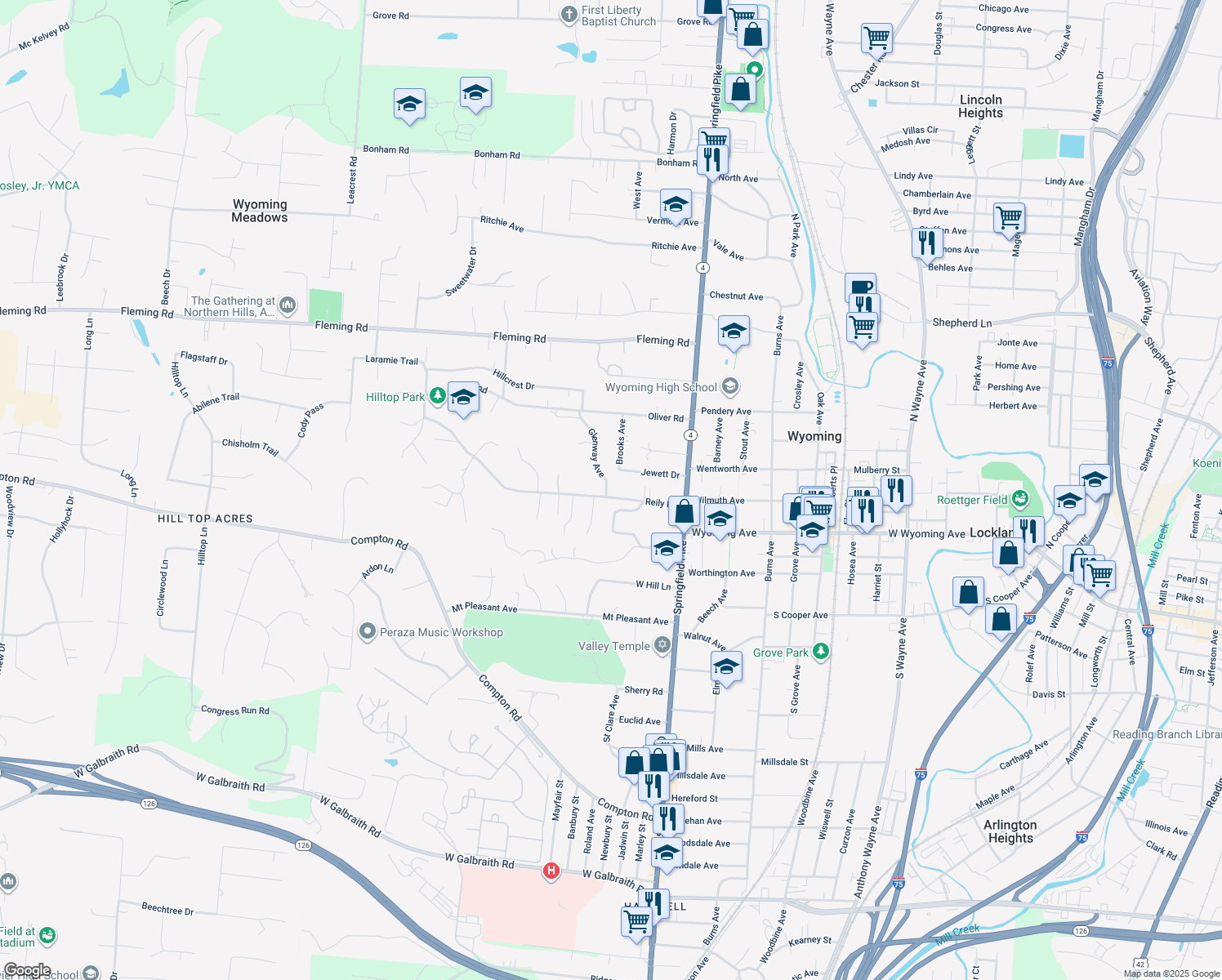 map of restaurants, bars, coffee shops, grocery stores, and more near 88 Reily Road in Cincinnati