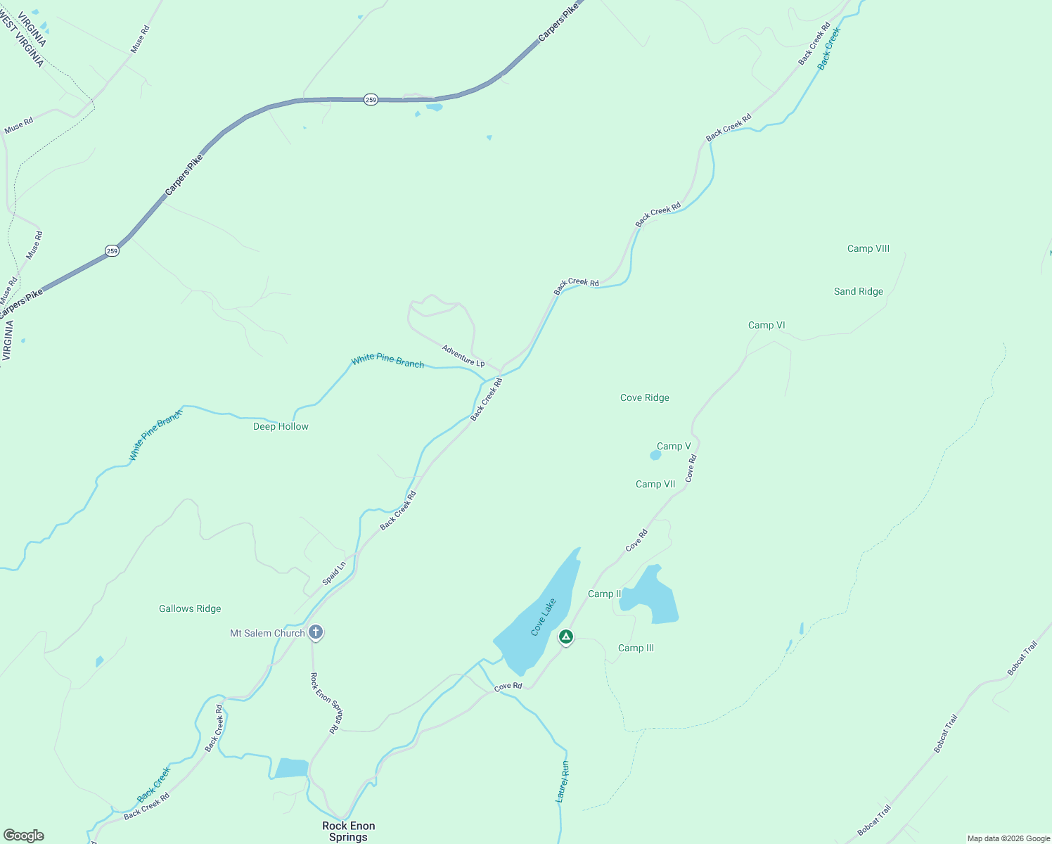 map of restaurants, bars, coffee shops, grocery stores, and more near 1901 Back Creek Road in Gore