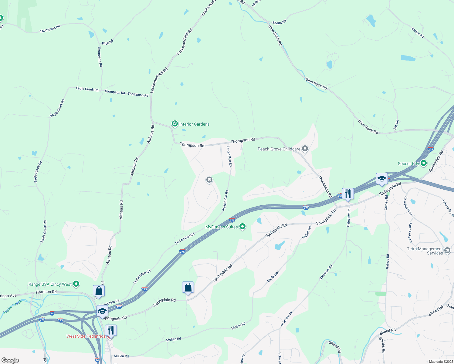 map of restaurants, bars, coffee shops, grocery stores, and more near in Hamilton County