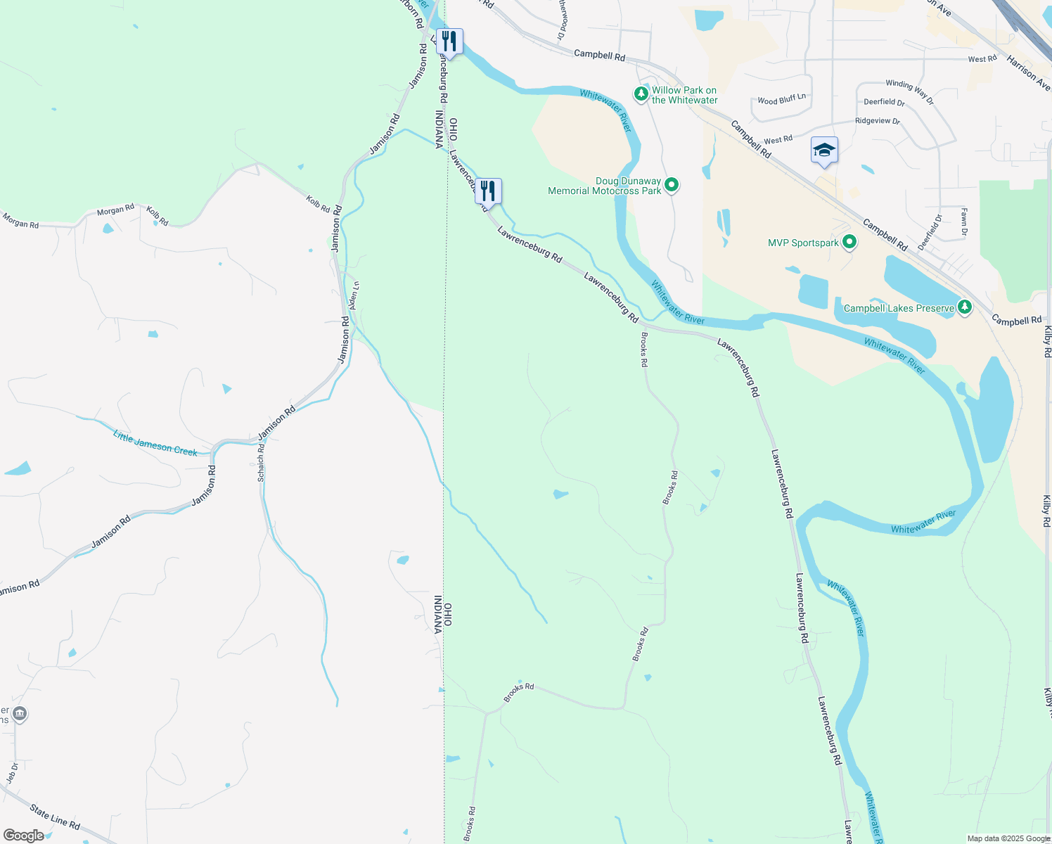 map of restaurants, bars, coffee shops, grocery stores, and more near 7687 Brooks Road in Harrison