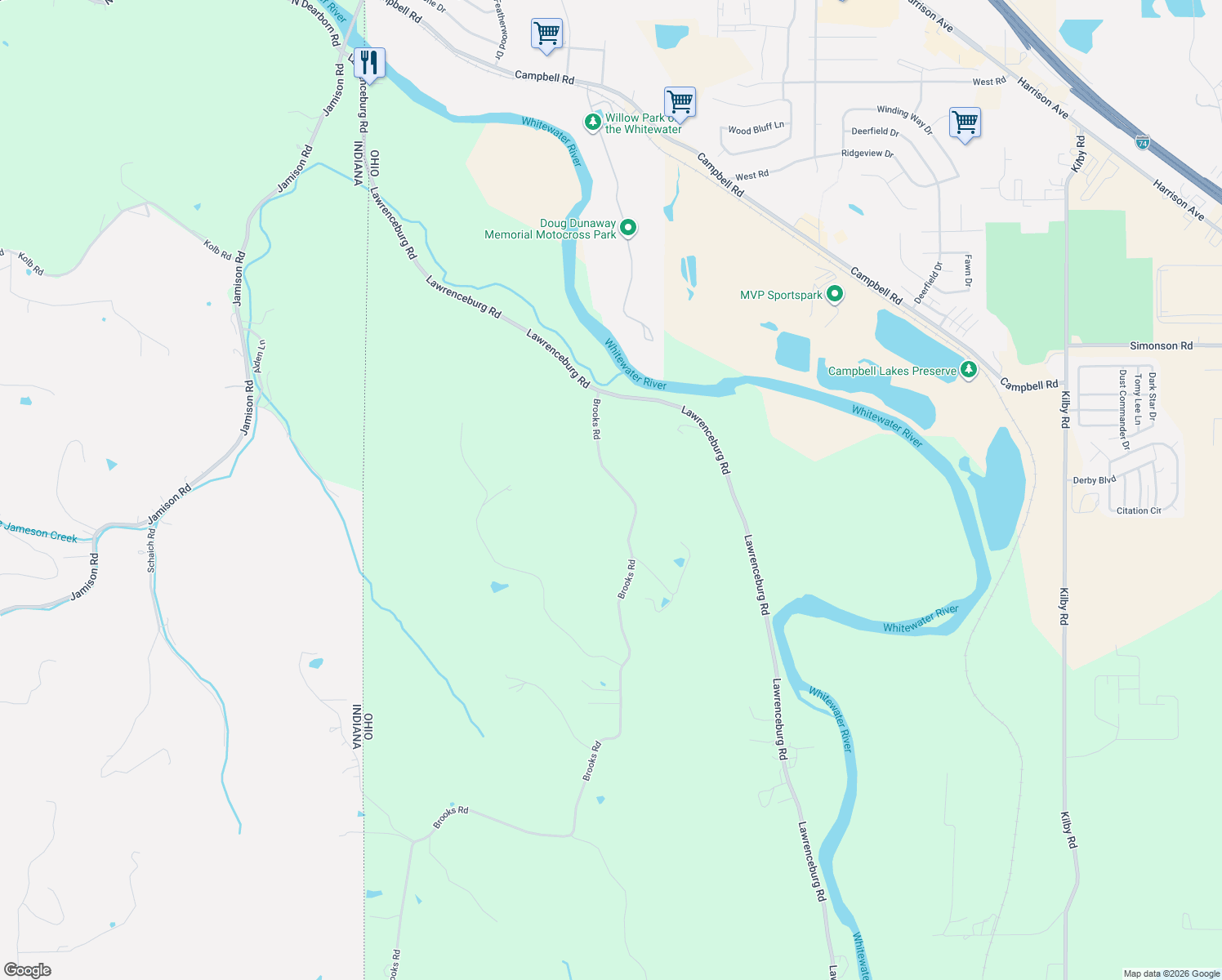 map of restaurants, bars, coffee shops, grocery stores, and more near 8305 Brooks Road in Harrison