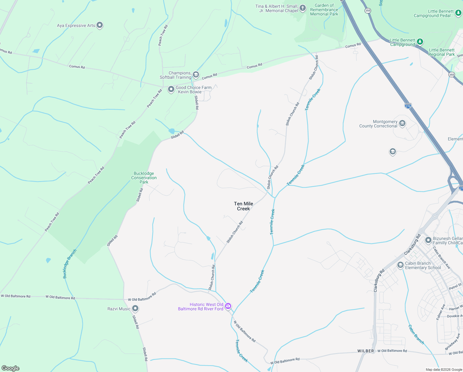 map of restaurants, bars, coffee shops, grocery stores, and more near 22824 Shiloh Church Road in Ten Mile Creek