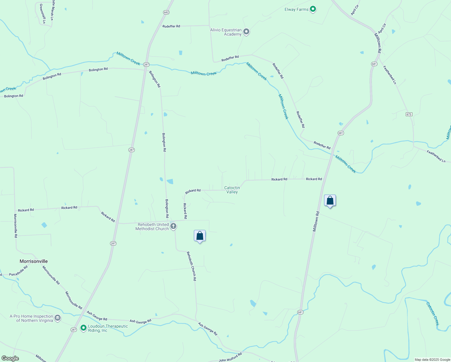 map of restaurants, bars, coffee shops, grocery stores, and more near 39370 Rickard Rd in Lovettsville