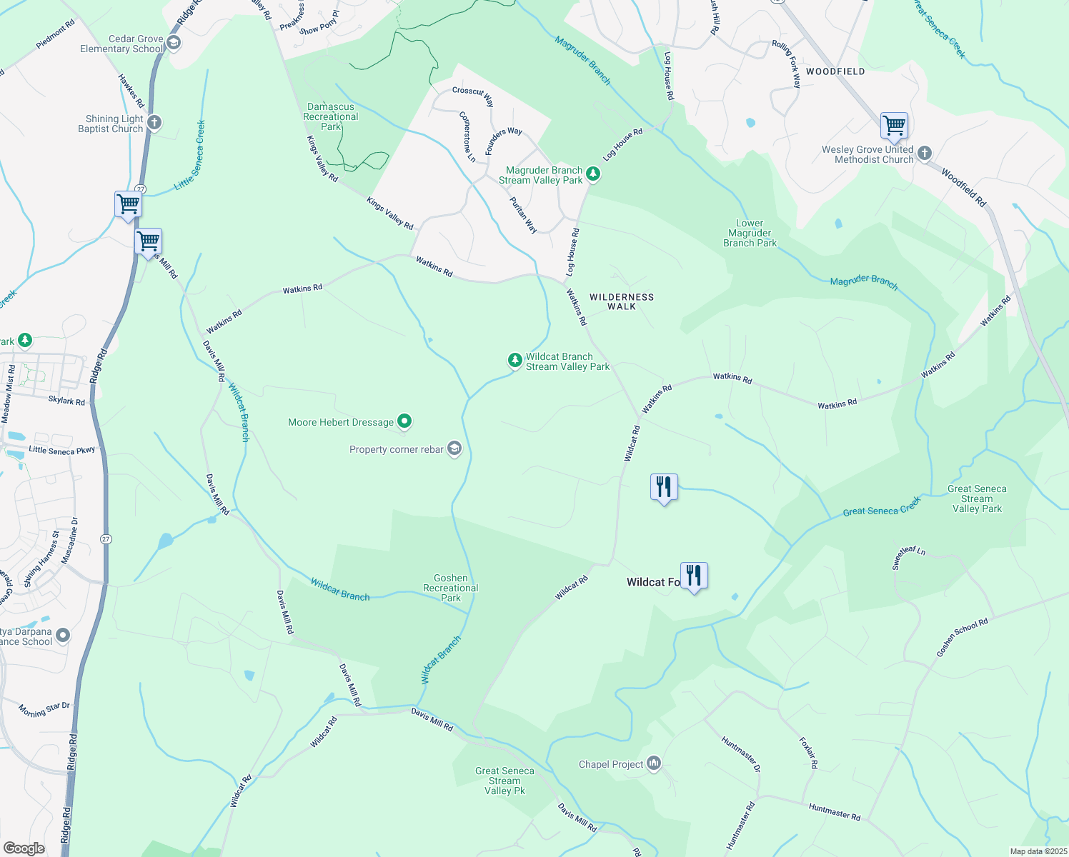 map of restaurants, bars, coffee shops, grocery stores, and more near 10021 Banner Country Court in Gaithersburg