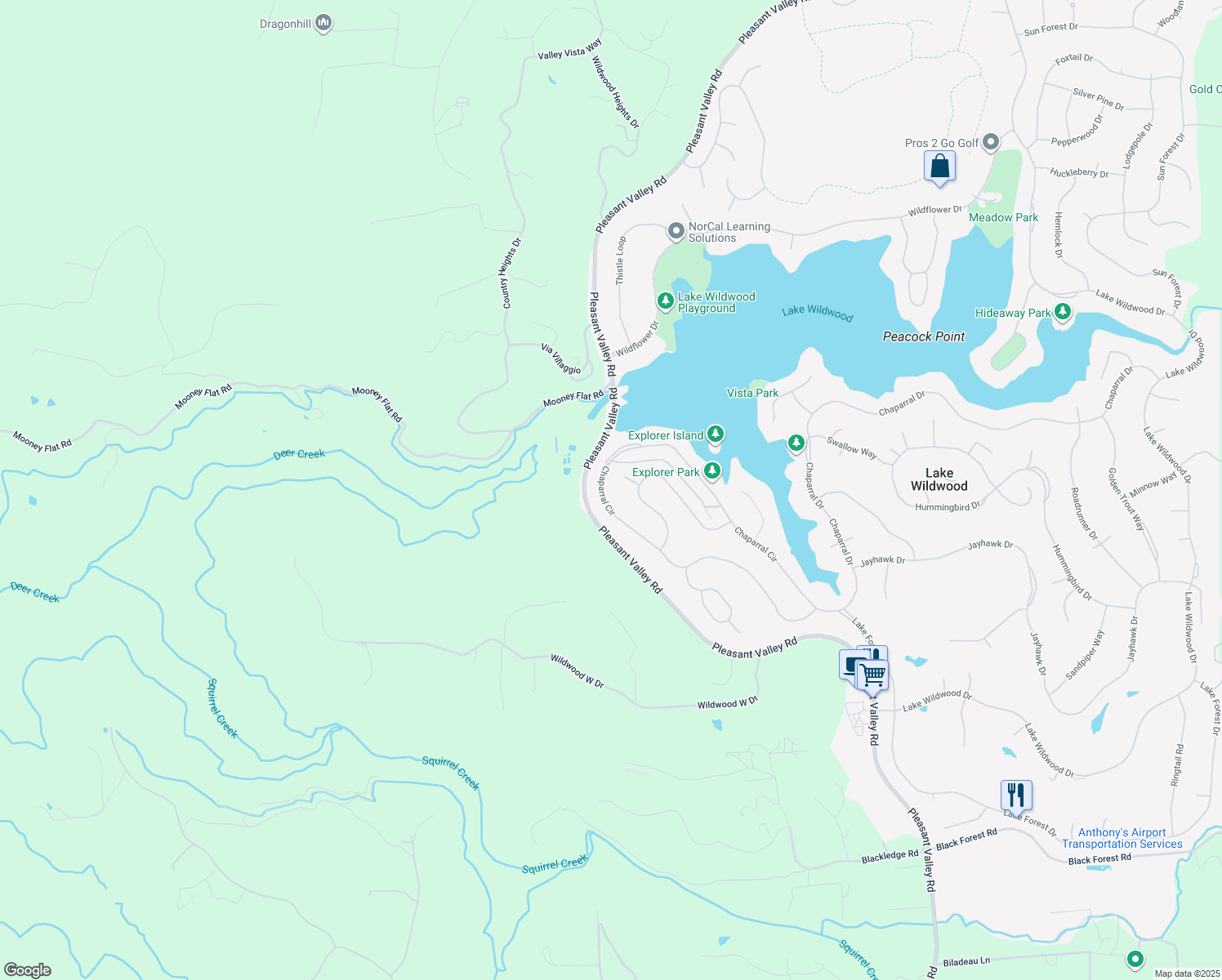 map of restaurants, bars, coffee shops, grocery stores, and more near 20139 Chaparral Circle in Penn Valley