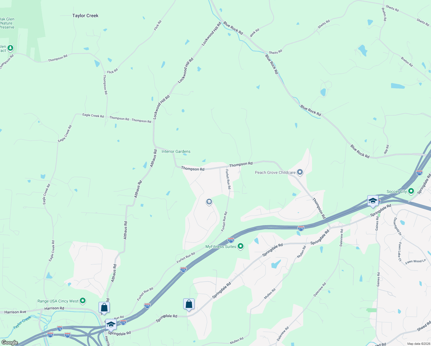map of restaurants, bars, coffee shops, grocery stores, and more near 6633 Thompson Road in Cincinnati