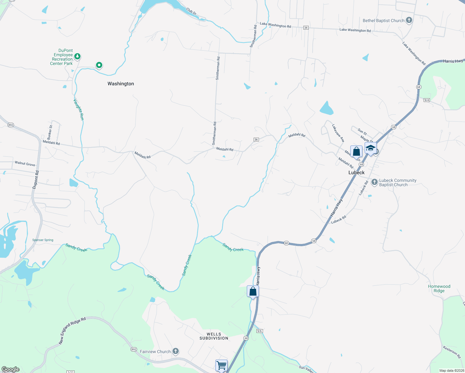 map of restaurants, bars, coffee shops, grocery stores, and more near 123 Meldahl Road in Washington