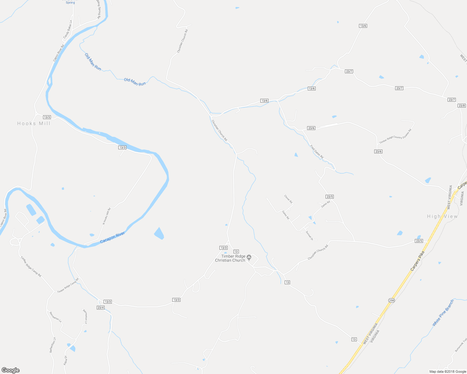 map of restaurants, bars, coffee shops, grocery stores, and more near Christian Church Road in High View