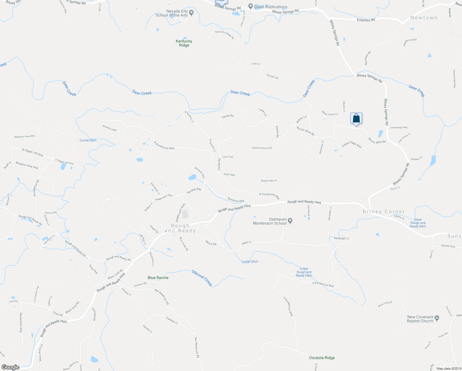 map of restaurants, bars, coffee shops, grocery stores, and more near 10389 North Ponderosa Way in Rough and Ready