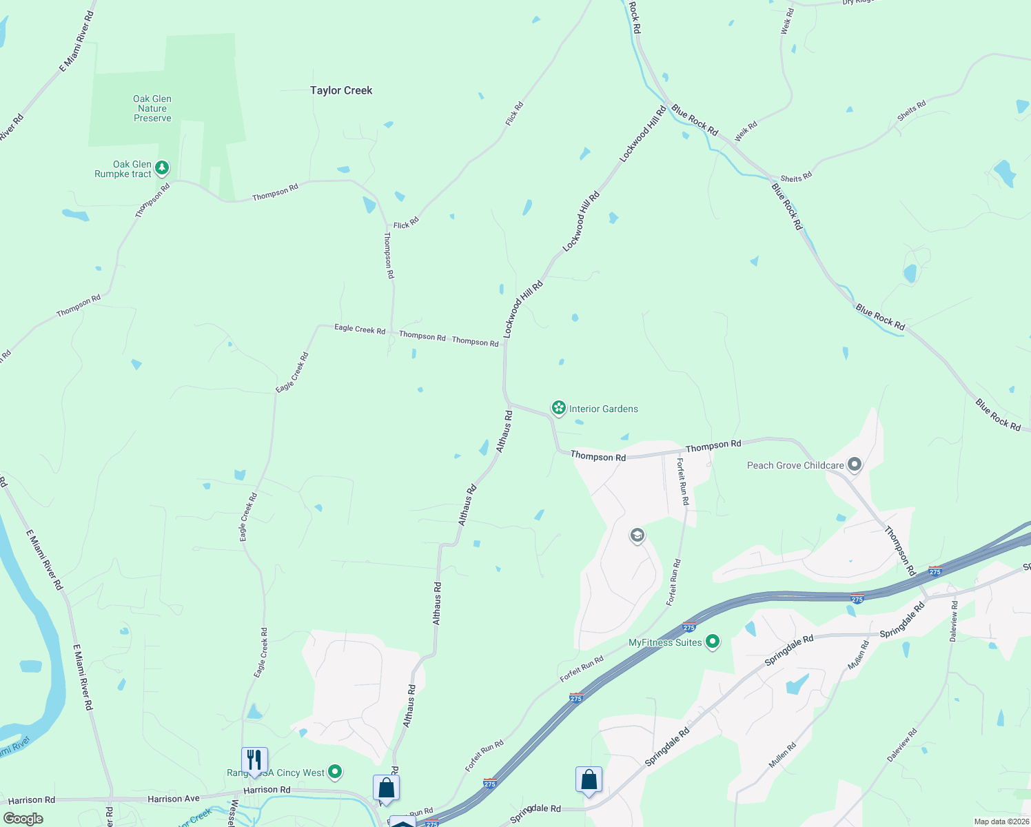 map of restaurants, bars, coffee shops, grocery stores, and more near 6861 Thompson Road in Cincinnati