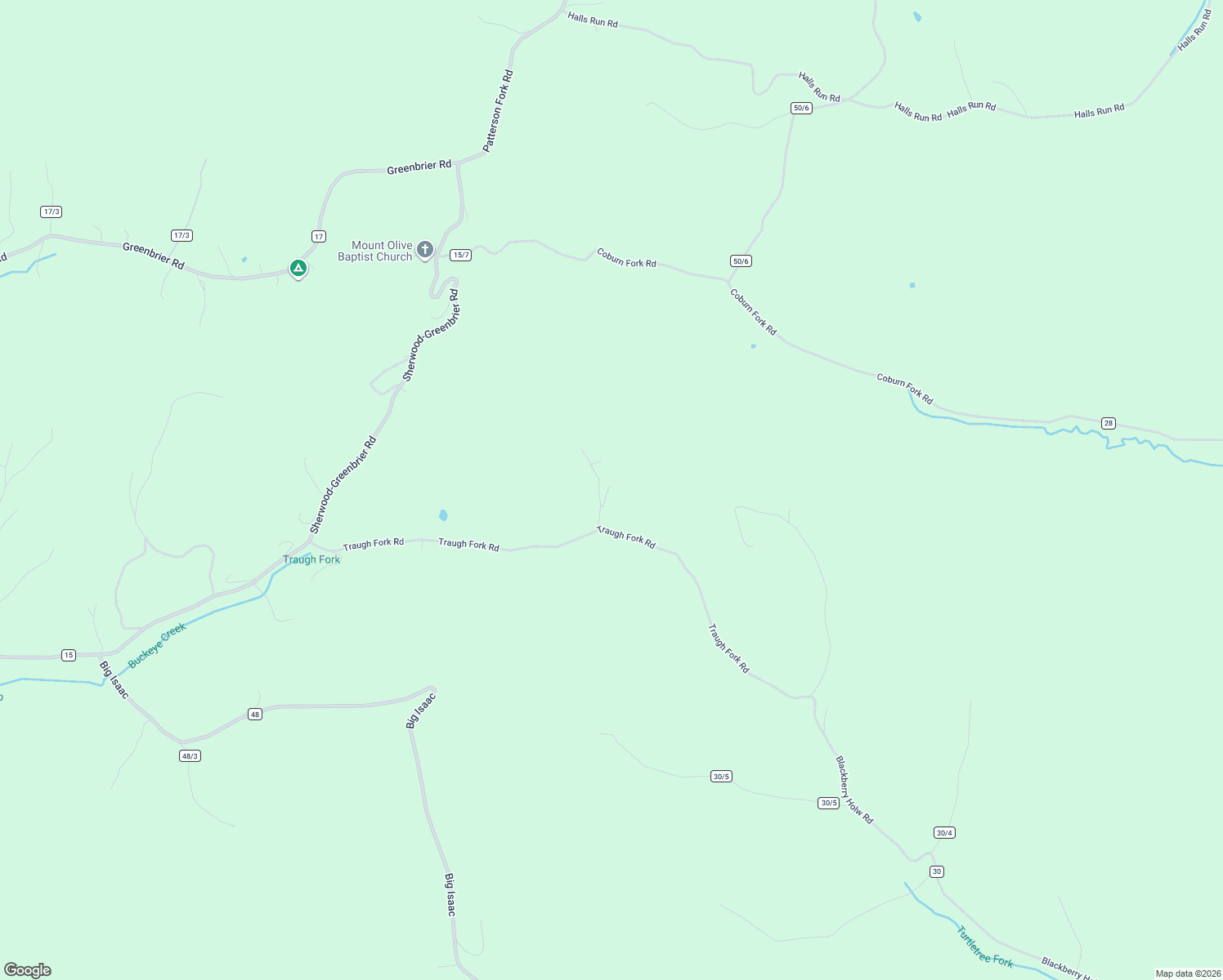 map of restaurants, bars, coffee shops, grocery stores, and more near Traugh Fork Road in Salem