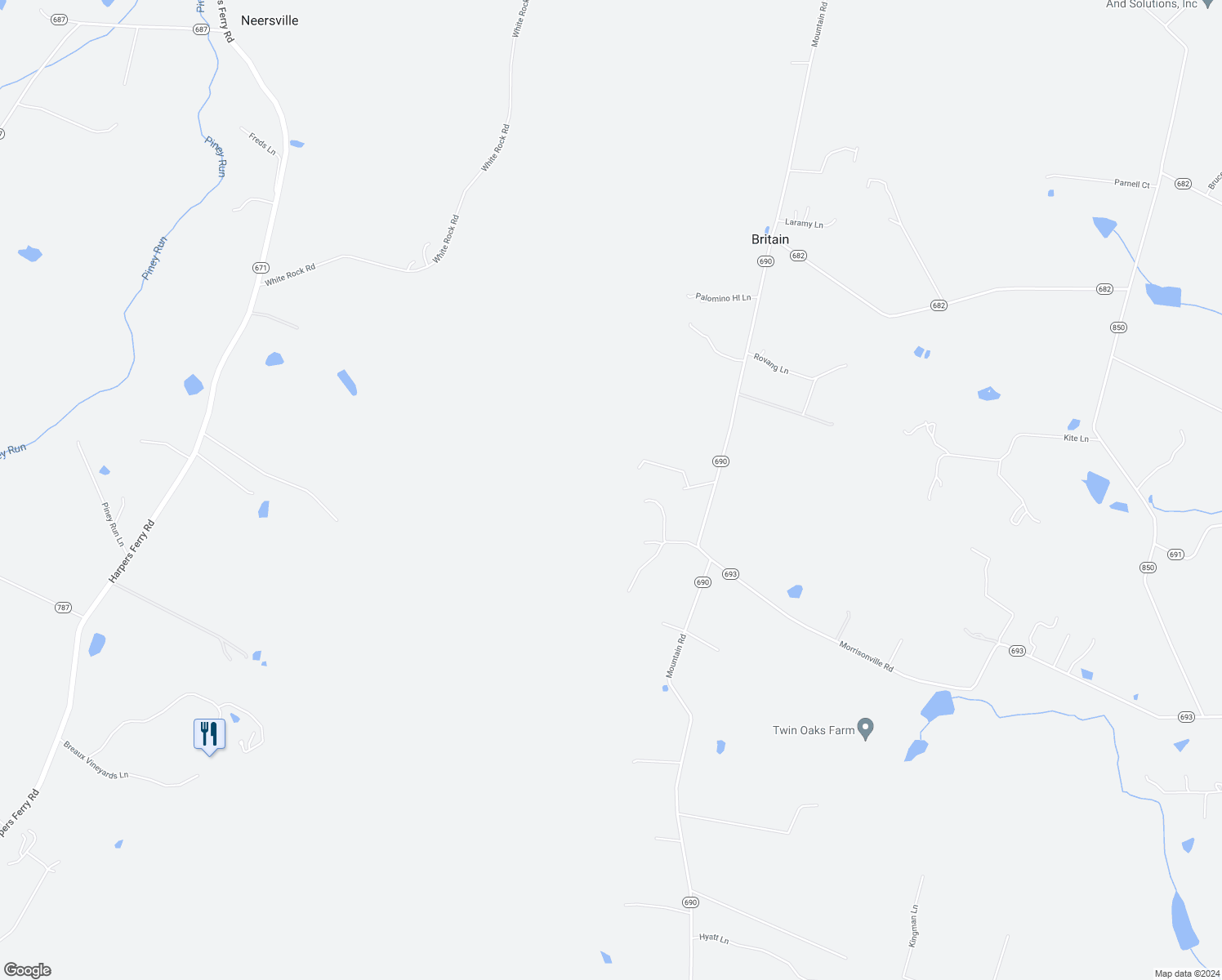 map of restaurants, bars, coffee shops, grocery stores, and more near 13537 Hanging Rock Lane in Lovettsville