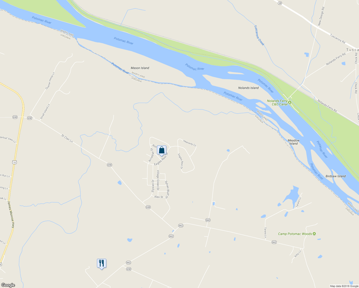 map of restaurants, bars, coffee shops, grocery stores, and more near 13426 Eagles Rest Drive in Leesburg
